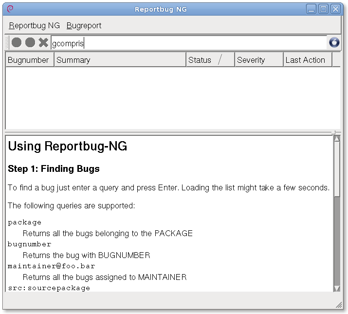Reportbug-NG main window